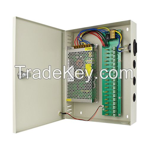 120W centralized power supply box 18 channels AC to 12vDC power supply 18 output for CCTV camera
