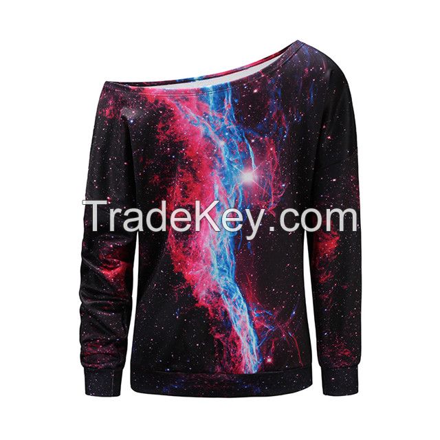 2017 new long-sleeved 3D print starry fantastic lady t-shirt to provide custom