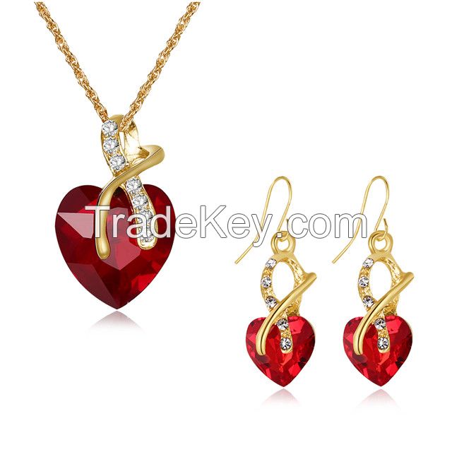 2017 new fashion hot sell vintage women zircon necklace earrings jewelry set