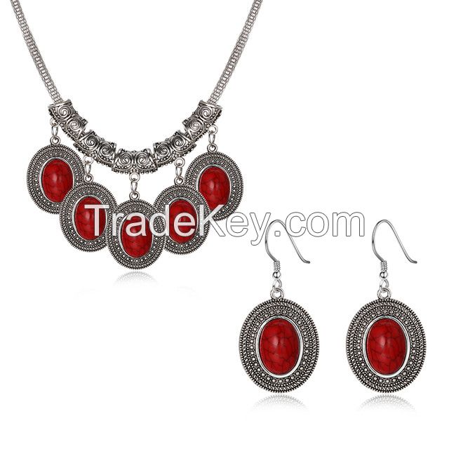 Wholesale fashion vintage women geometric shape necklace earrings suit