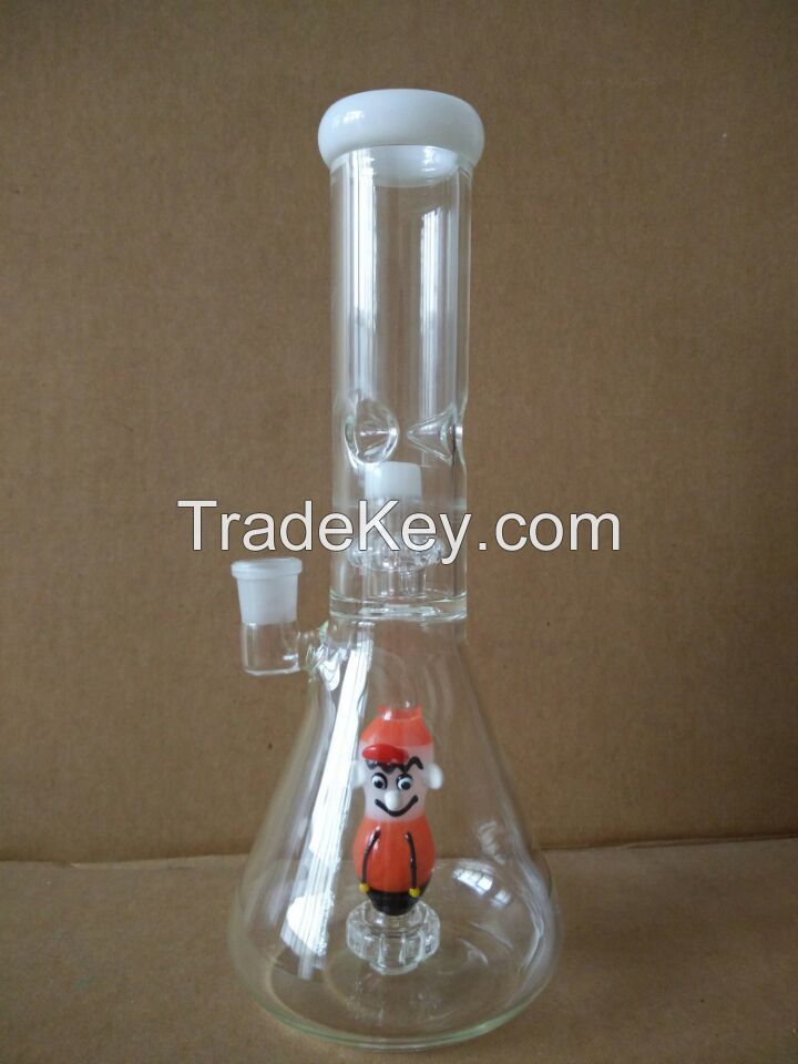 12inch Cartoon characters perc glass smoking pipe 19mm joint with white showerhead