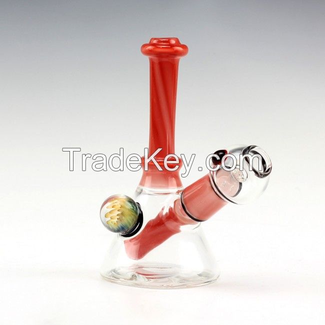 2016 new design heady glass water pipe with red neck and joint