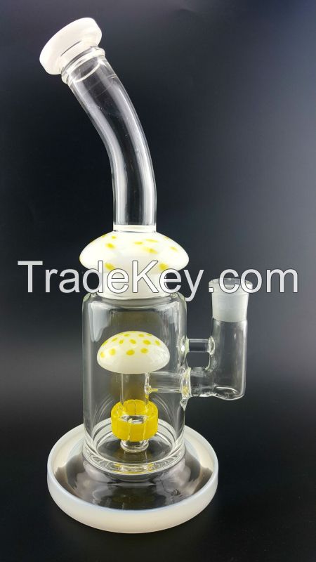 hand blown mushroom perc glass smoking pipe with america colour