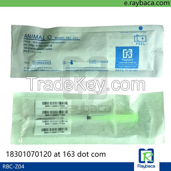 RFID biological glass tube identification microchip ID tag with syringe