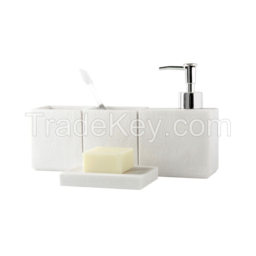 Fashionable design bathroom set in pure white color: Soap Dispenser+Soap Dish+Toothbrush Holder+Tumbler