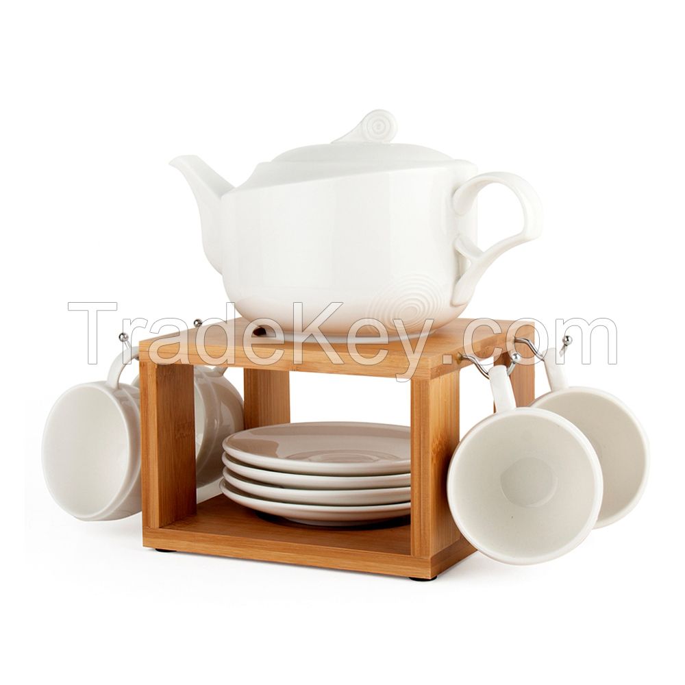 For sale Porcelain Drinkware Set with Thread pattern with bamboo stand