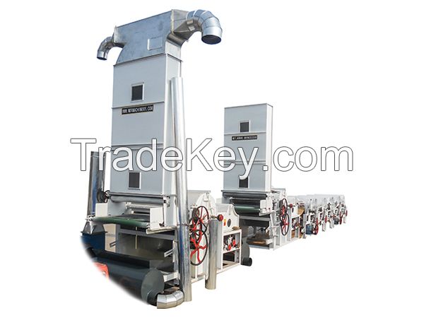 Wooden cylinder opening machine+ GM250 textile waste recycling machine with chute feeder