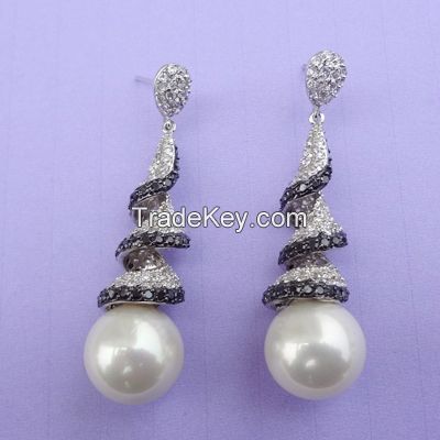 925 sterling silver with CZ and natural pearls earrings