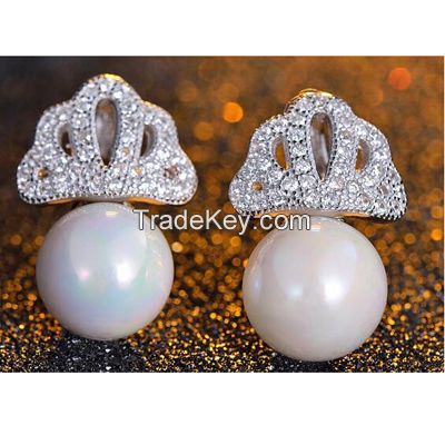 crown pearls earrings with high quality plating