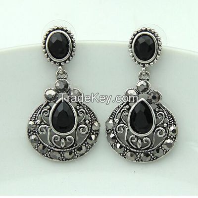 antique silver earrings with black onyx stones