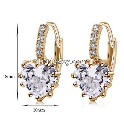 prong setting  shiny CZ clip earrings with 20K gold plating