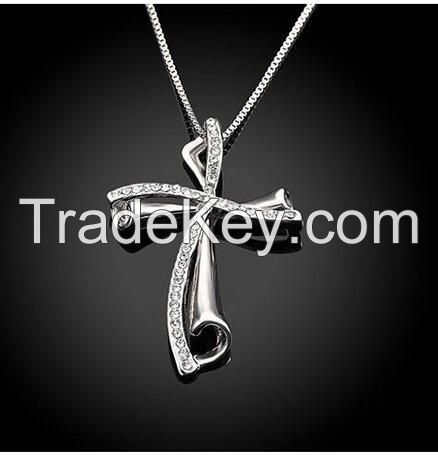 rhinestone cross pendants with white rhodium plating