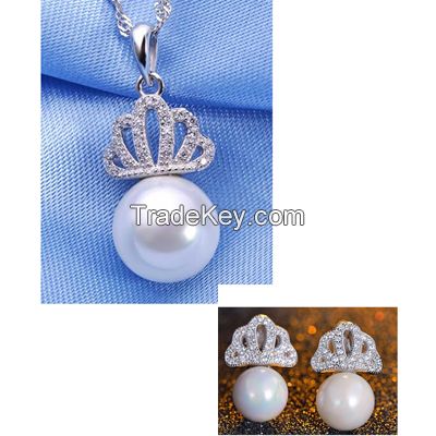 white pearls crown pendants with chains