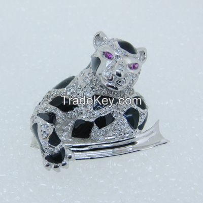 black enamel and white CZ 925 sterling silver pendant