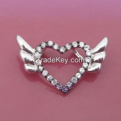 Angel wings pendant with white rhodium and black rhodium plating