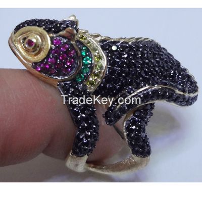 silver lizard or chameleon rings, animal ring