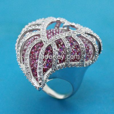 red ruby and white CZ loving heart ring