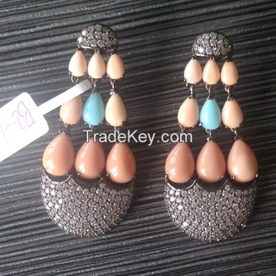traditional East Indian earrings with turquoise stones and white CZ