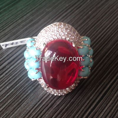 Traditional East Indian rings with red ruby and turquoise stone rings