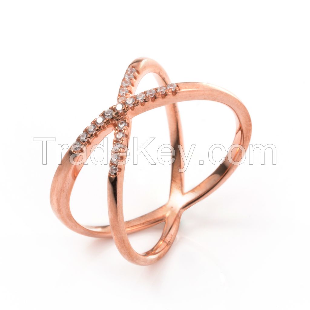 new design rings, white CZ with rose gold plating