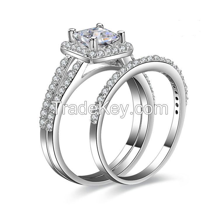 925 sterling silver wedding rings sets, bridal ring sets