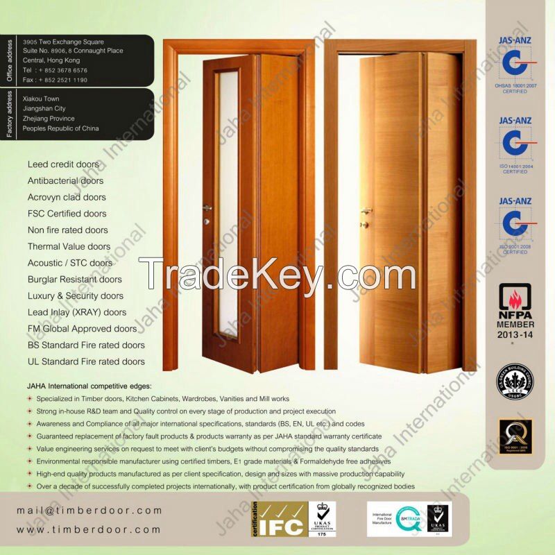 Folding Door with vision panel - LEED Credit, FSC or PEFC and FM Global Certified