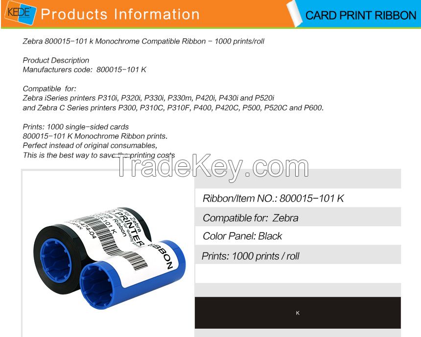 For Zebra p330i black compatible card printer ribbon