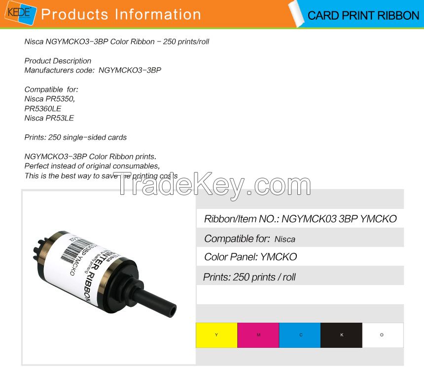For nisca ngymcko3/3bp color compatible card printer ribbon