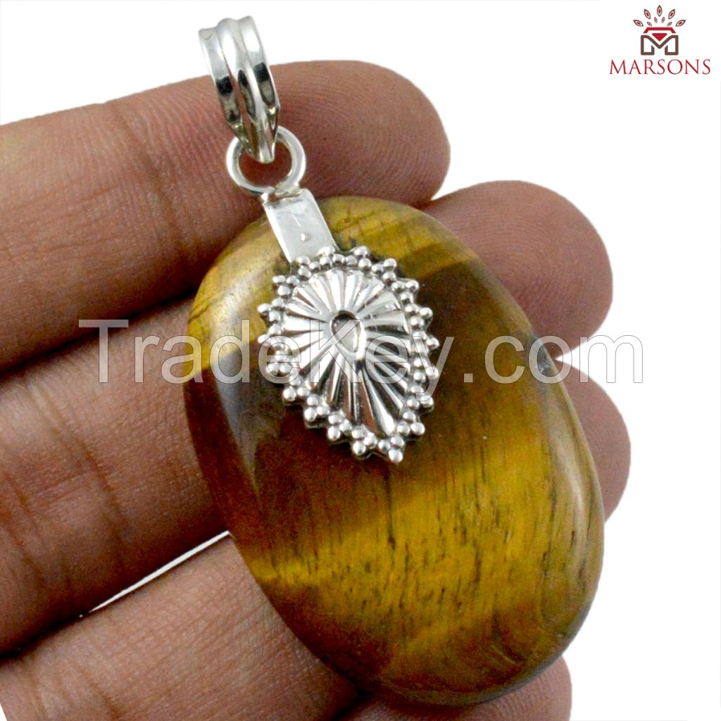 Tiger Eye Gemstone Silver Pendant