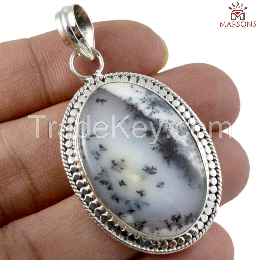 Dendrite Opal Gemstone Silver Pendant