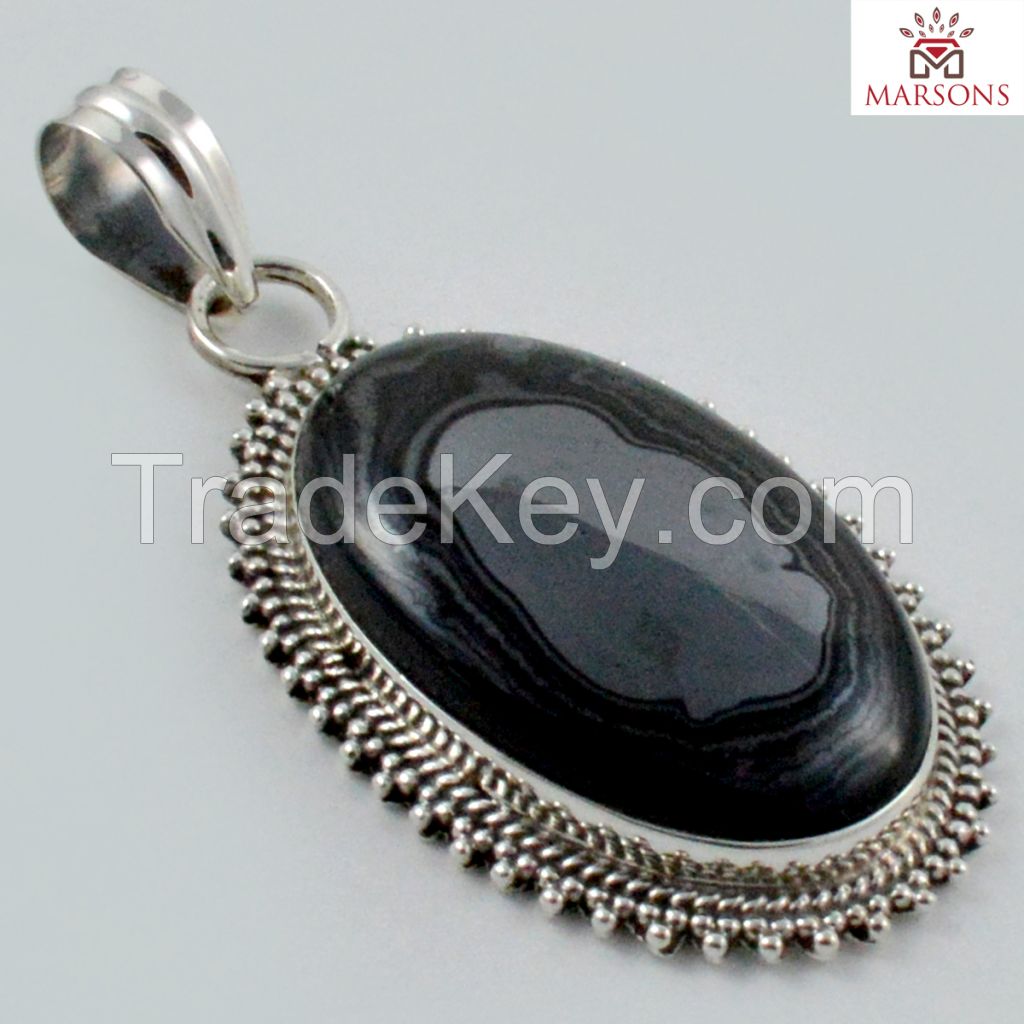 Black Malachite Gemstone Silver Pendant