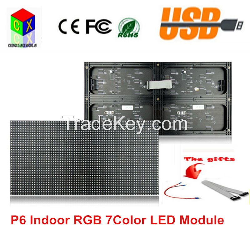 P6 indoor full color high definition  LED module SMD rgb 384x192mm 64x32 pixels for RGB 7 color led advertising  screen panel