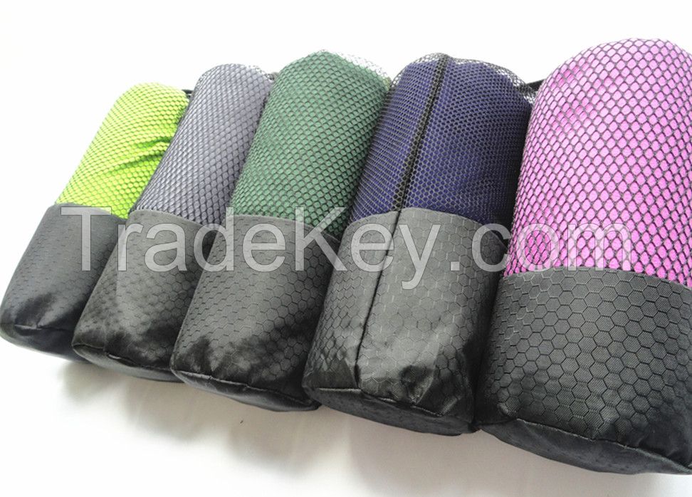 ST35, Sport band suede yoga microfiber sweat towels, Wholesale Suede Microfiber sport towel with hook and nylon /mesh bag