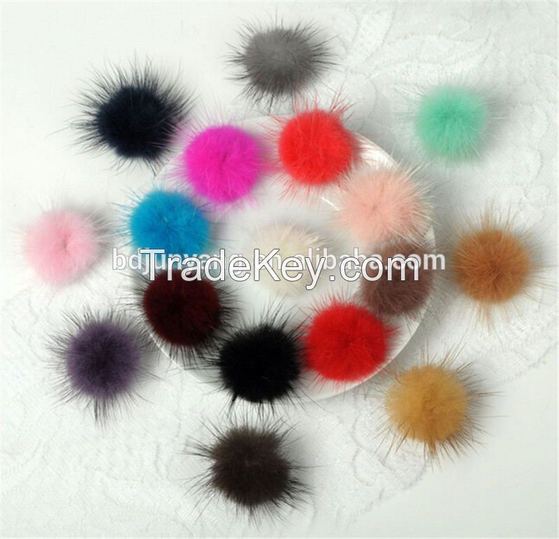 High quality decorative pom pom fur ball for  knitted hat real mink fur pompom key chain