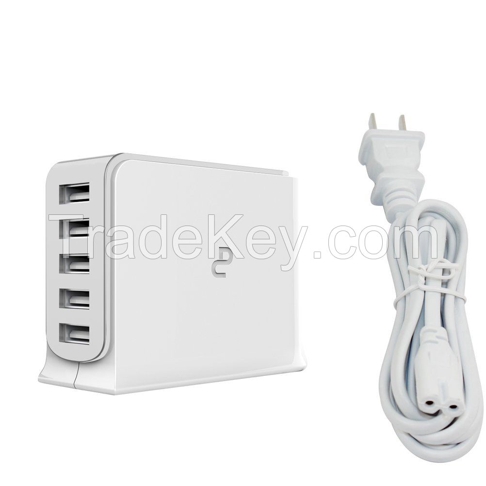 5V/12A 5-Port USB Hub 60W Wall Power Charger Sation for Tablet, iPhone, Samsung Galaxy, Amazon Kindles, HTC, LG