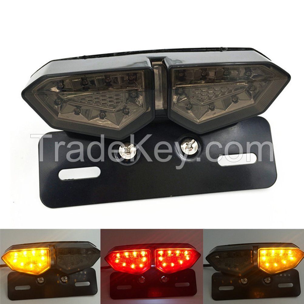 Motorcycle 18LED Dual Turn Signal Brake License Plate Integrated Tail Light 12V
