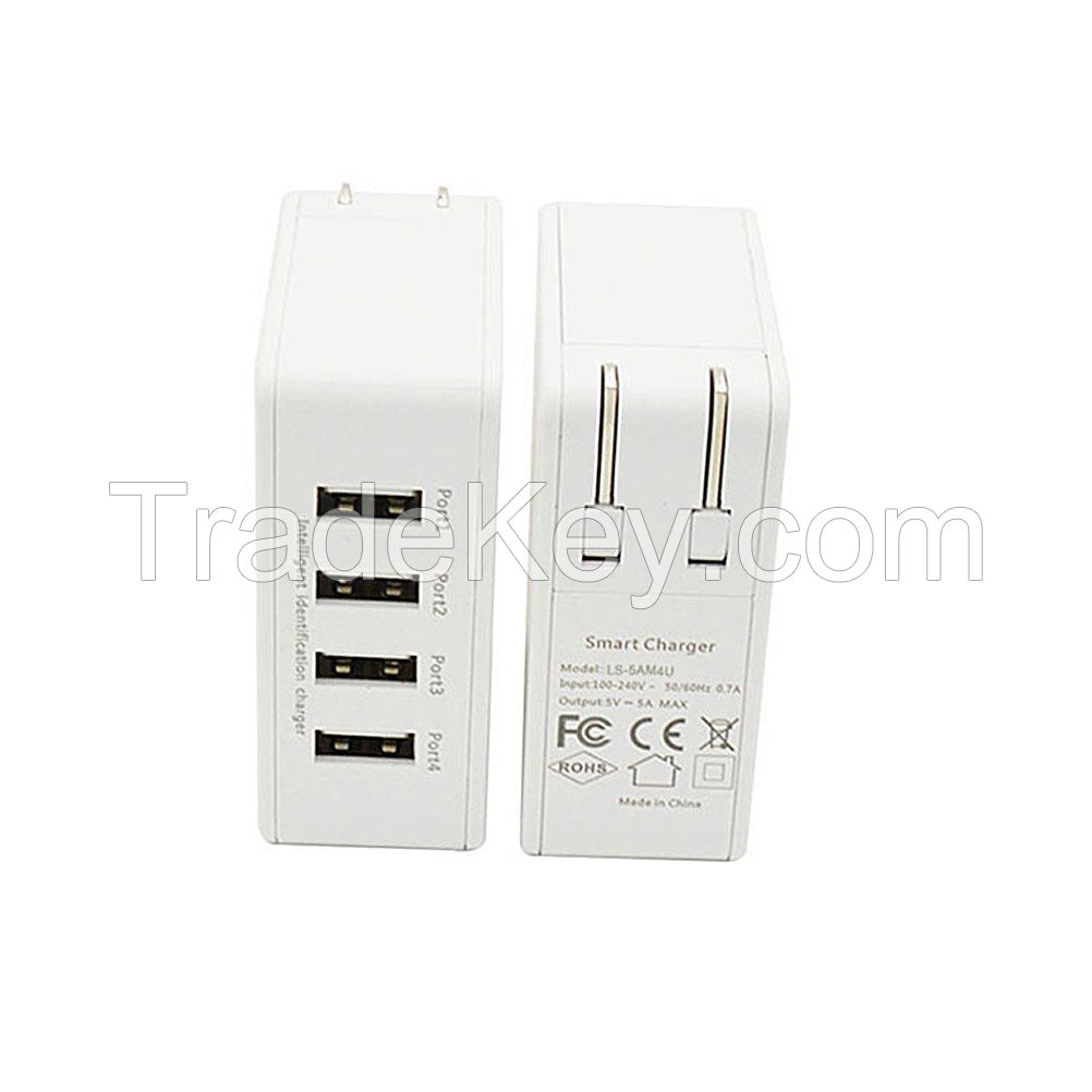 Intelligent IdeNtification 4 Ports USB Travel Wall charger Adapter Smart Mobile Phones Quick Charger Universal