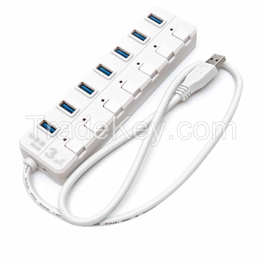 Practical USB 3.0 Hub 7 Ports Adapter with On/Off Switch for PC Laptop Macbook