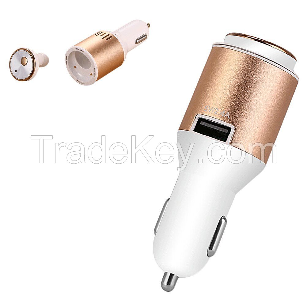 2in1 USB Car Charger & Bluetooth Headphones In-ear Earphone Headset Handsfree