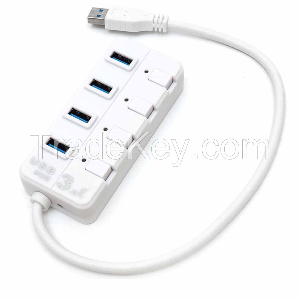 Practical USB 3.0 Hub 4 Ports Adapter with On/Off Switch for PC Laptop Macbook
