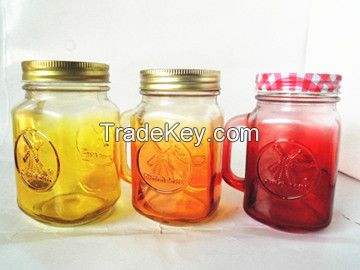 Glass colorful mason jar