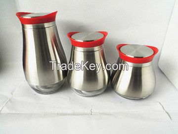 Glass storage canister with stainless steel set