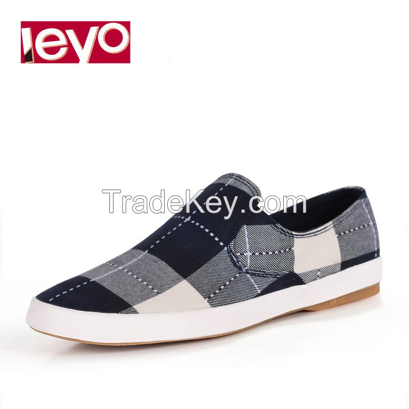 LEYO summer man shoes navy, green checked canvas casual shoes classic slip-on sneaker