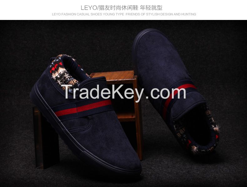 LEYO winter man shoes fake leather with textile collar casual shoes fashion slip-on sneaker