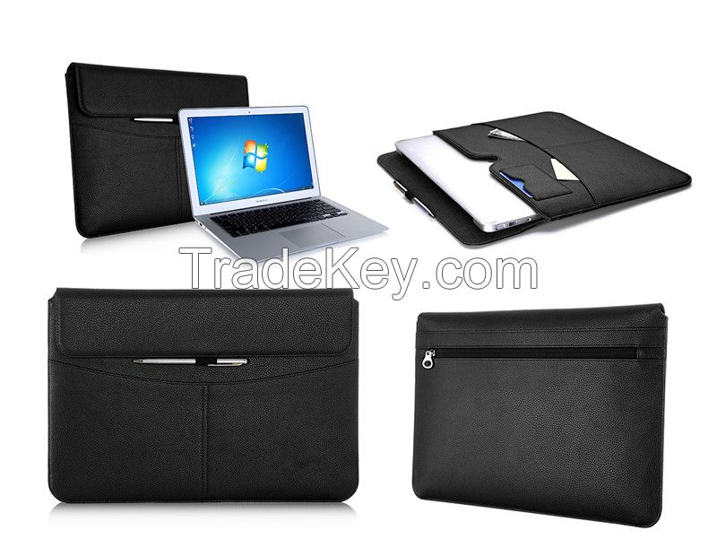 Premium leather briefcase with card sot and side pocket laptop bag for Macbook Air 13.5 inch