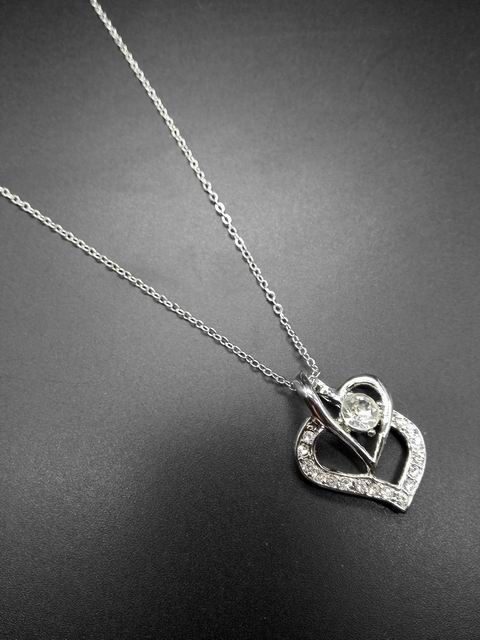 Double heart with crystal pendent necklace