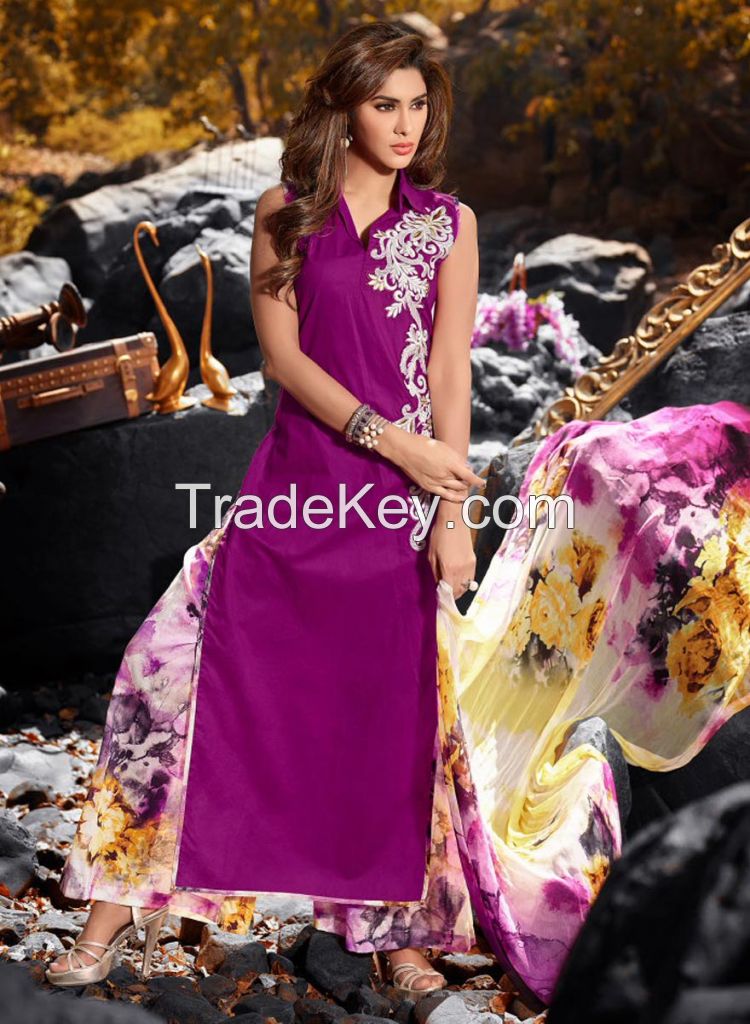 Scintillating Purple Embroidered Work Designer Suit