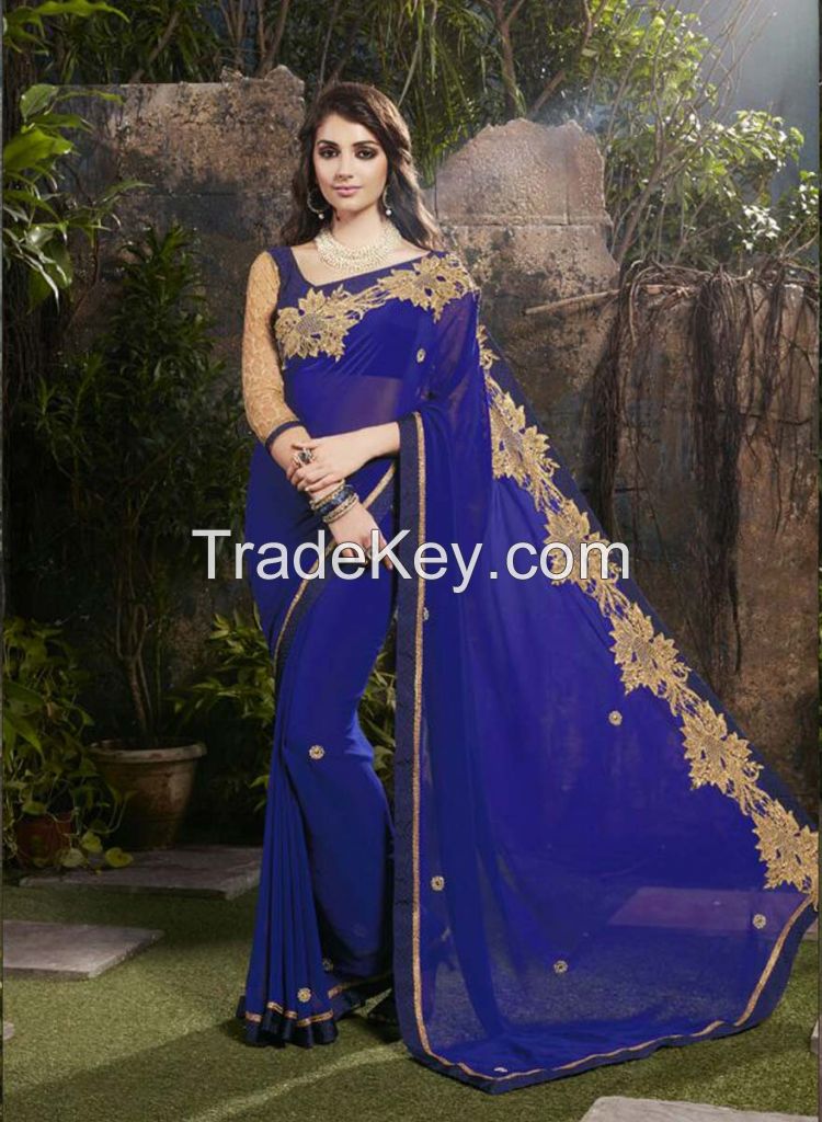 Mesmerizing Royal Blue Stylish Saree