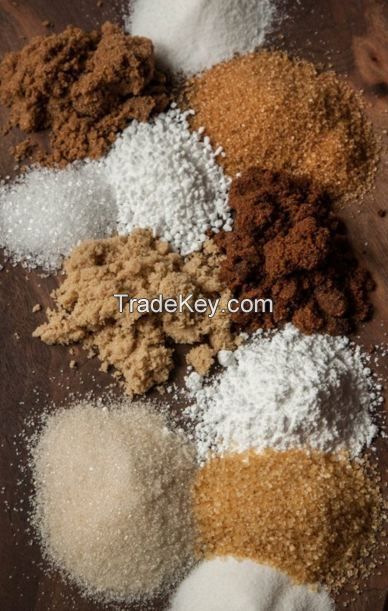 Granulated, Caster, Confectioners, Pearl, Sanding, Cane, Demerara, Muscovado, Light and Dark Brown Sugars Available