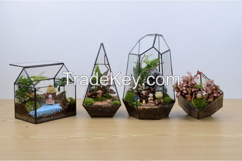 Mini landscape glass greenhouse, Small Terrarium Cube, Stained glass vase, glass decoration, candle holder, stained glass cube, indoor decor